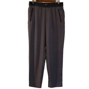 BANANA REPUBLIC DRAPEY PANTS GRAY WITH BLACK FAUX LEATHER TRIM SIZE 12